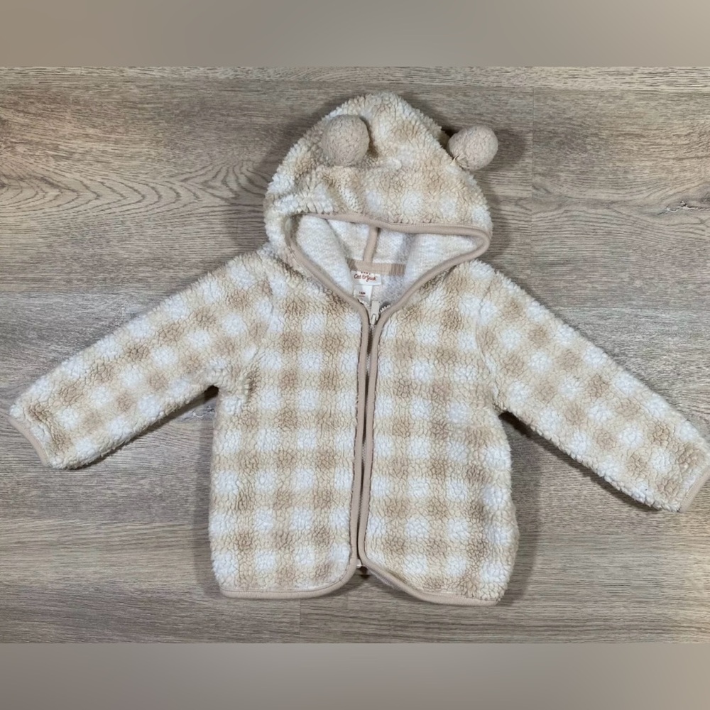 Cat & Jack Cream and White Plush Hooded Jacket with Ears